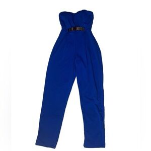 Royal Blue Strapless Tube Top Open Back Sleeveless Heartshaped Neckline Jumpsuit